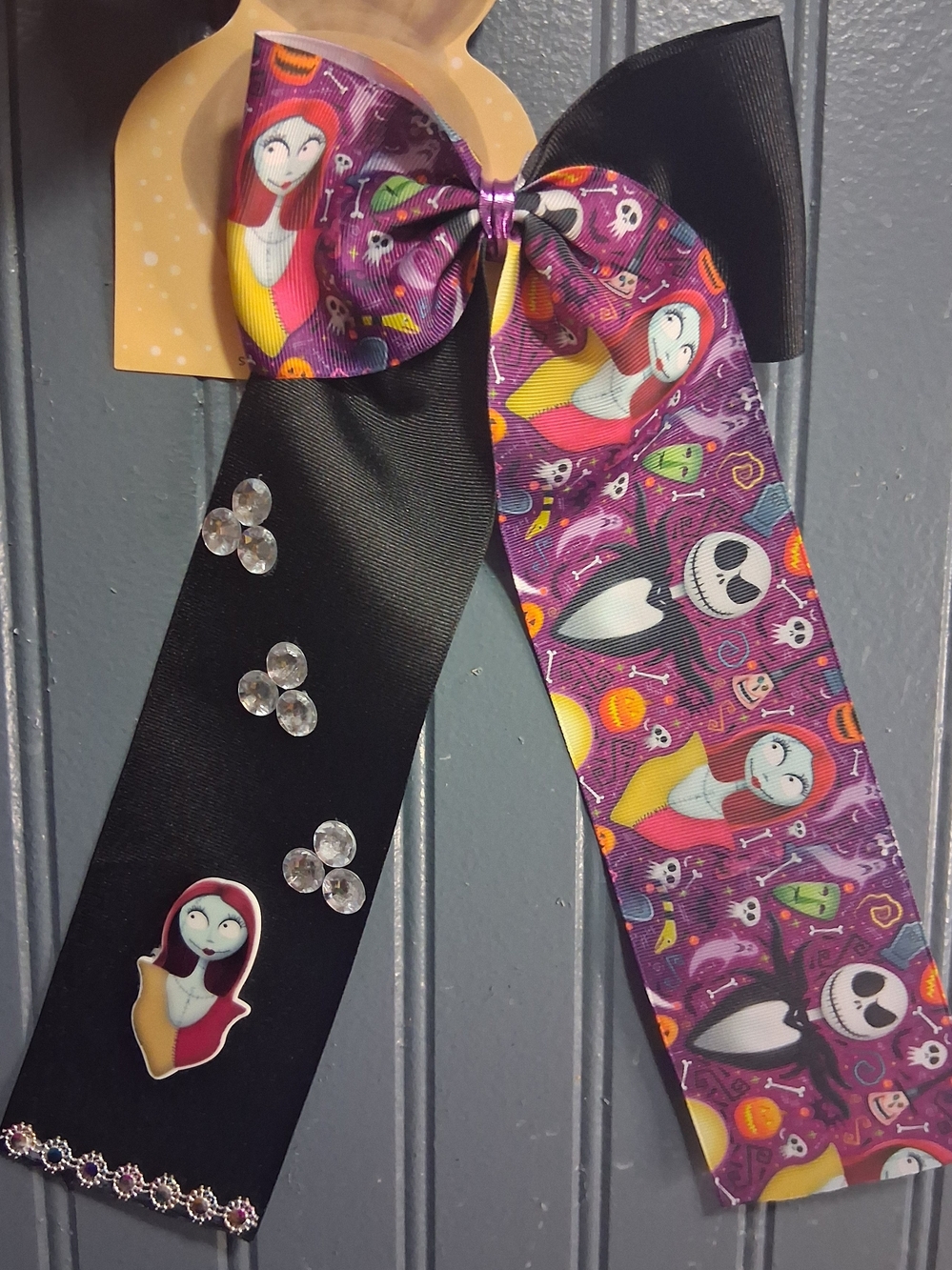 Black & Purple Kids Bow Hair Ribbon with Character Print